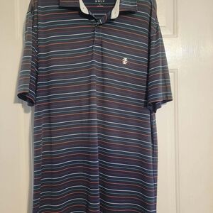 Izod Men's Polo Shirt - Navy and Red Stripes